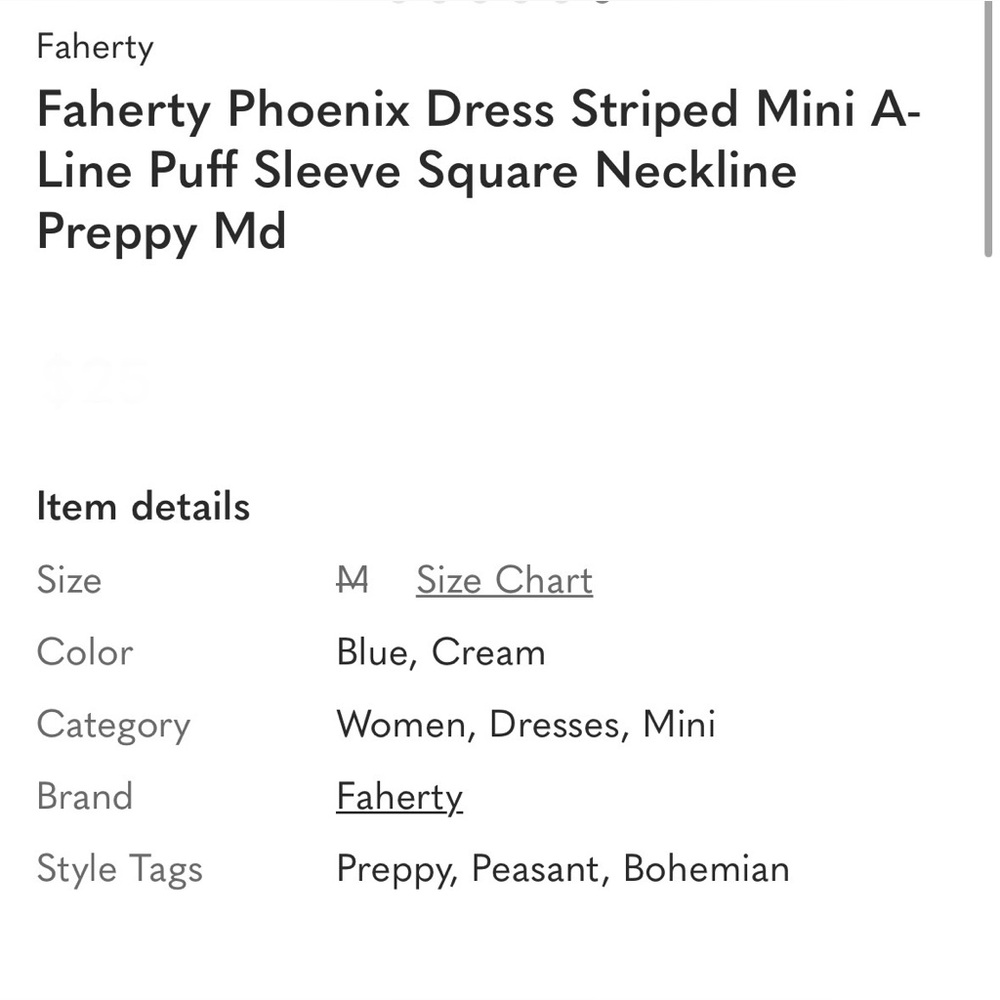 Faherty Phoenix Dress Striped Mini A-Line Puff Sleeve Square Neckline
Preppy Md - Picture 6 of 11